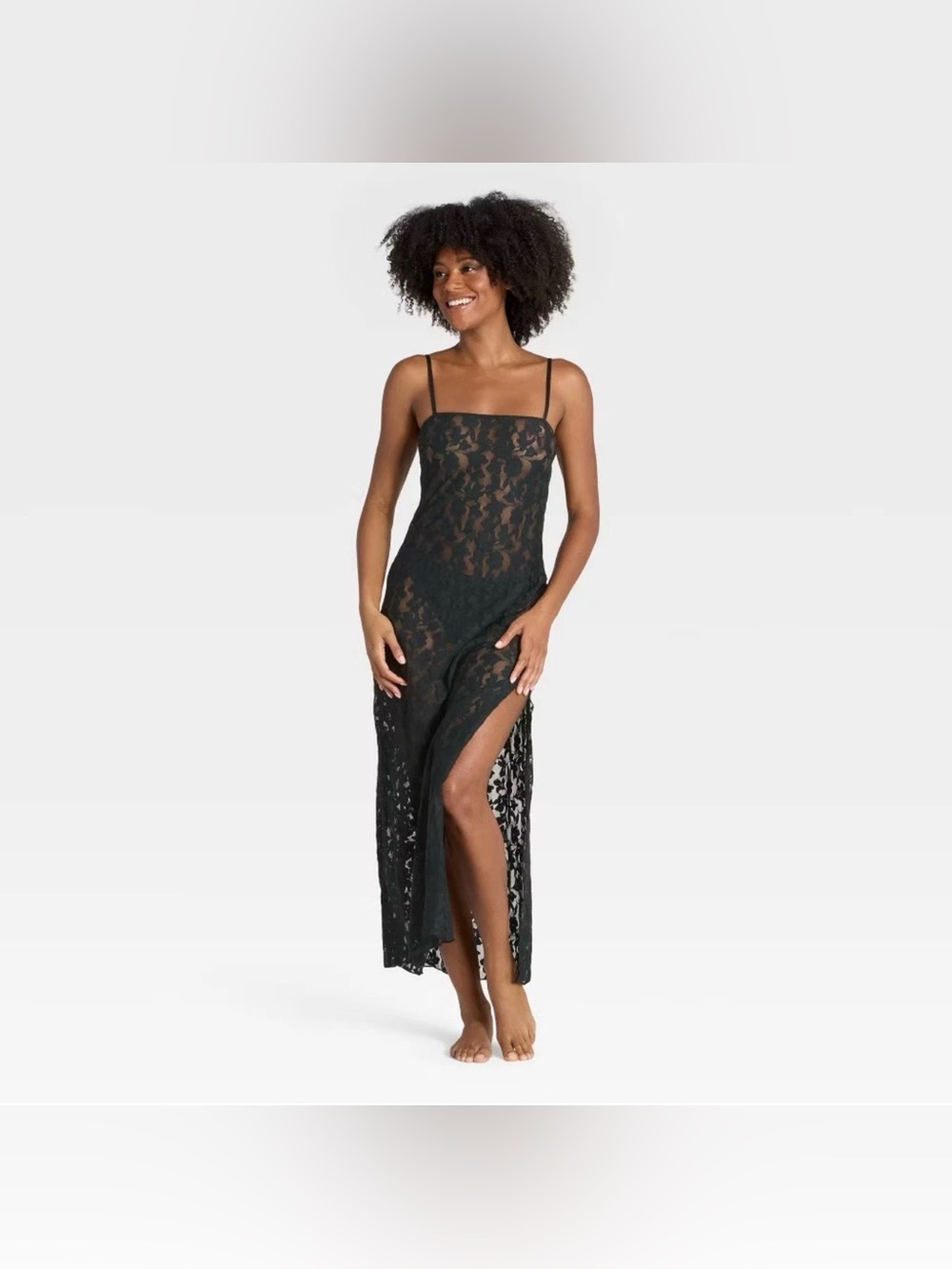 NWT Auden black lace sexy full length lingerie nightgown adjustable straps Med - Picture 2 of 8